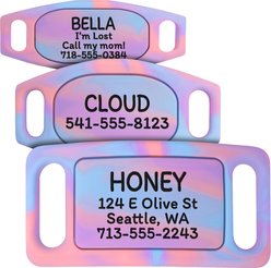 GoTags Personalized Engraved Silicone Slide On No Noise Dog & Cat ID Tag, Cotton Candy, Medium
