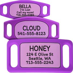 GoTags Personalized Engraved Silicone Slide On No Noise Dog & Cat ID Tag, Lavender, Small