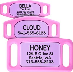 GoTags Personalized Engraved Silicone Slide On No Noise Dog & Cat ID Tag, Rose, Small