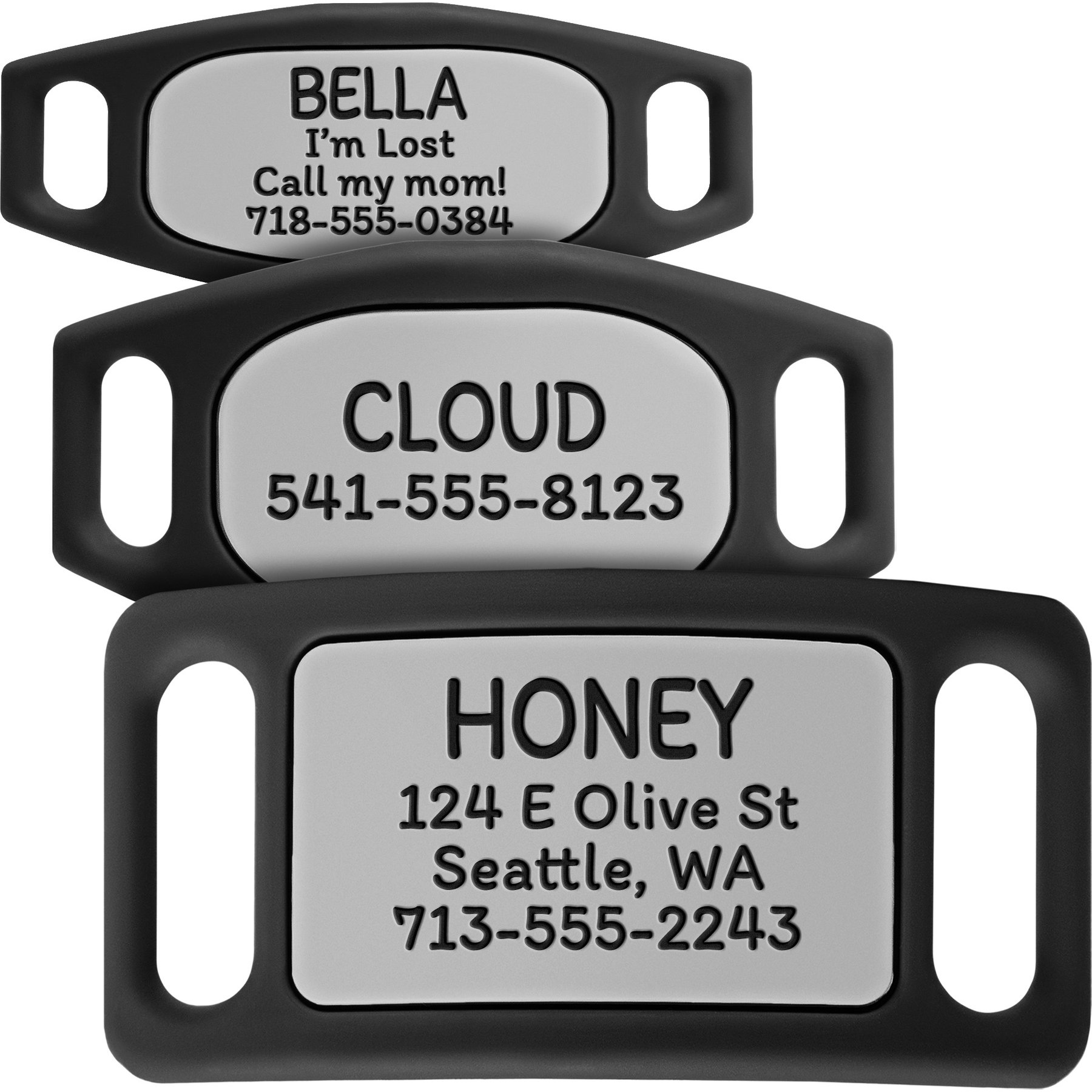 GoTags Personalized Engraved Silicone Slide On No Noise Dog & Cat ID Tag, Charcoal, Small