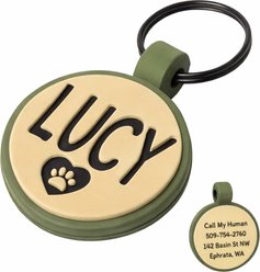 GoTags Round Shaped Personalized Engraved Silicone No Noise Dog & Cat ID Tag, Pistachio