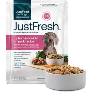 JustFoodForDogs JustFresh Human Grade Home-Cooked Pork Recipe Fresh Dog Food, 12-oz pouch, pack of 7