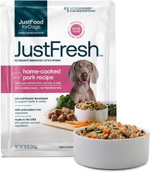 JustFoodForDogs JustFresh Human Grade Home-Cooked Pork Recipe Fresh Dog Food, 12-oz pouch, pack of 7
