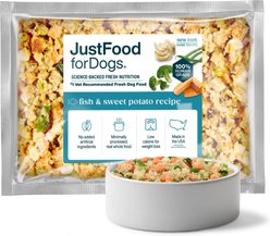JustFoodForDogs Fish & Sweet Potato Recipe Frozen Human-Grade Fresh Dog Food, 18-oz pouch, case of 7