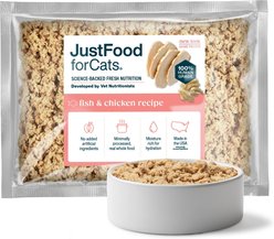 JustFoodForCats Fish & Chicken Recipe Frozen Human-Grade Fresh Cat Food, 18-oz pouch, case of 7