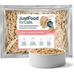 JustFoodForCats Fish & Chicken Recipe Frozen Human-Grade Fresh Cat Food, 18-oz pouch, case of 7