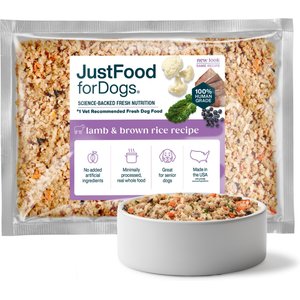 JustFoodForDogs Lamb & Brown Rice Recipe Frozen Human-Grade Fresh Dog Food, 18-oz pouch, case of 7