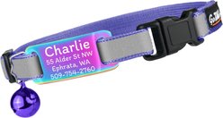 GoTags Personalized Reflective Breakaway Cat Collar with Engraved Nameplate Tag, Safety Release Buckle & Bell, 8 to 12-in neck, 1/2-in wide, Lilac/Multicolor