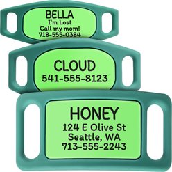 GoTags Personalized Engraved Silicone Slide On No Noise Dog & Cat ID Tag, Hunter Green, Large