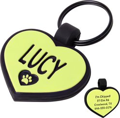 GoTags Heart Shaped Personalized Engraved Silicone No Noise Dog & Cat ID Tag, Neon