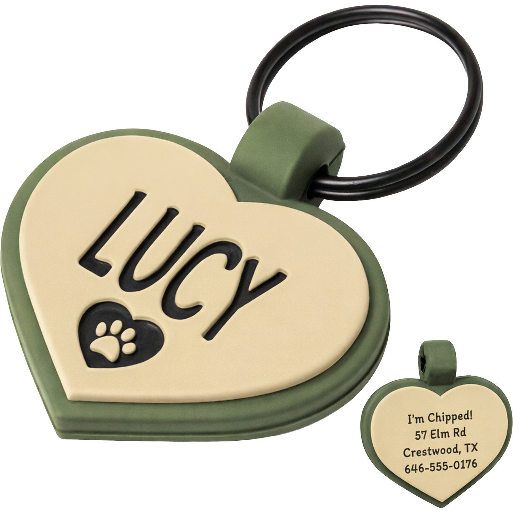 GoTags Heart Shaped Personalized Engraved Silicone No Noise Dog & Cat ID Tag, Pistachio