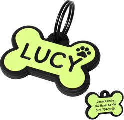 GoTags Bone Shaped Personalized Engraved Silicone No Noise Dog & Cat ID Tag, Neon