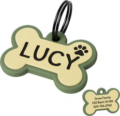 GoTags Bone Shaped Personalized Engraved Silicone No Noise Dog & Cat ID Tag, Pistachio