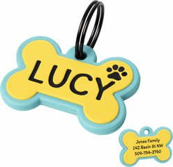 GoTags Bone Shaped Personalized Engraved Silicone No Noise Dog & Cat ID Tag, Tropical slide 1 of 5