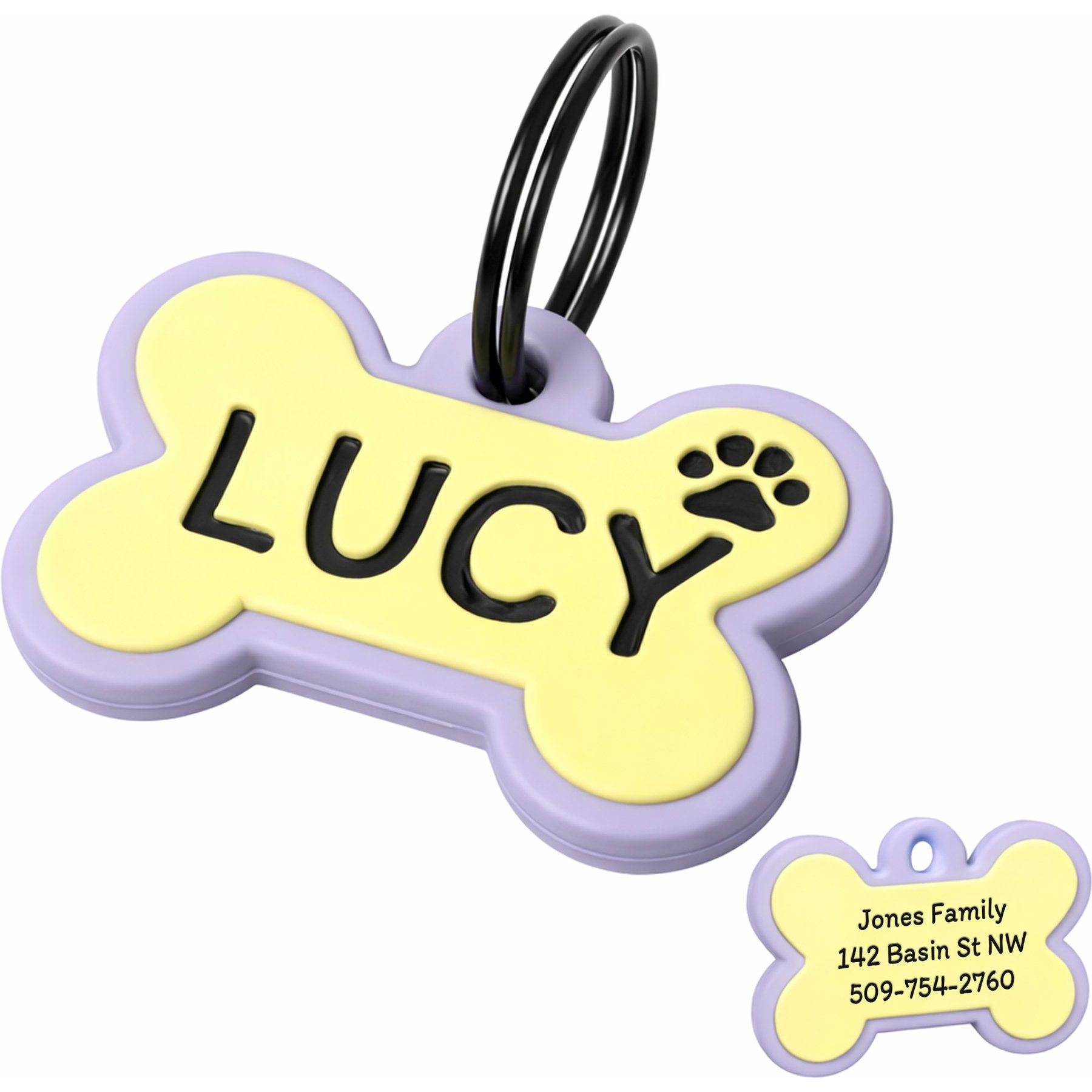 GoTags Bone Shaped Personalized Engraved Silicone No Noise Dog & Cat ID Tag, Blossom