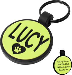 GoTags Round Shaped Personalized Engraved Silicone No Noise Dog & Cat ID Tag, Neon