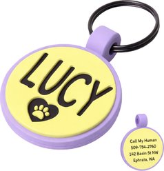 GoTags Round Shaped Personalized Engraved Silicone No Noise Dog & Cat ID Tag, Blossom