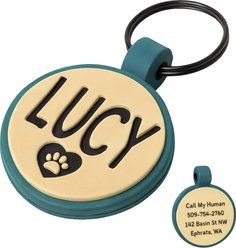 GoTags Round Shaped Personalized Engraved Silicone No Noise Dog & Cat ID Tag, Drift Glass