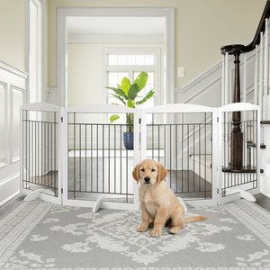 Yaheetech 4-Panel Metal Dog Gate Dog Exercise Playpen, 32-in H, White