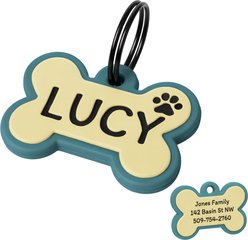 GoTags Bone Shaped Personalized Engraved Silicone No Noise Dog & Cat ID Tag, Drift Glass
