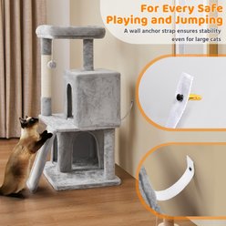 Yaheetech 3 Tiers 42-in Plush Cat Tower with Double Cat Condo, Light Gray slide 2 of 7