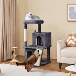 Yaheetech 3 Tiers 42-in Plush Cat Tower with Double Cat Condo, Dark Gray