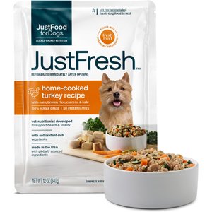 JustFoodForDogs JustFresh Human Grade Home-Cooked Turkey Recipe Fresh Dog Food, 12-oz pouch, pack of 7