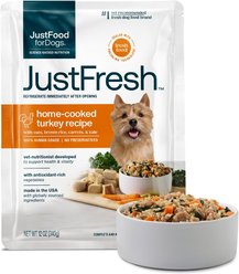 JustFoodForDogs JustFresh Human Grade Home-Cooked Turkey Recipe Fresh Dog Food, 12-oz pouch, pack of 7