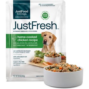 JustFoodForDogs JustFresh Human Grade Home-Cooked Chicken Recipe Fresh Dog Food, 12-oz pouch, case of 7