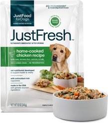 JustFoodForDogs JustFresh Human Grade Home-Cooked Chicken Recipe Fresh Dog Food, 12-oz pouch, case of 7