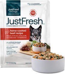 JustFoodForDogs JustFresh Human Grade Home-Cooked Beef Recipe Fresh Dog Food, 12-oz pouch, pack of 7