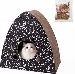 THE LICKER STORE Koko Modern 19-in Cardboard Triangle Cat Cave Scratcher with Catnip, Black/White