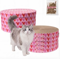 THE LICKER STORE Kate Modern 12-in Patterned Cardboard Reversible Cat Scratcher Pad in Box with Catnip, 5 count, Hearty Pink/Red