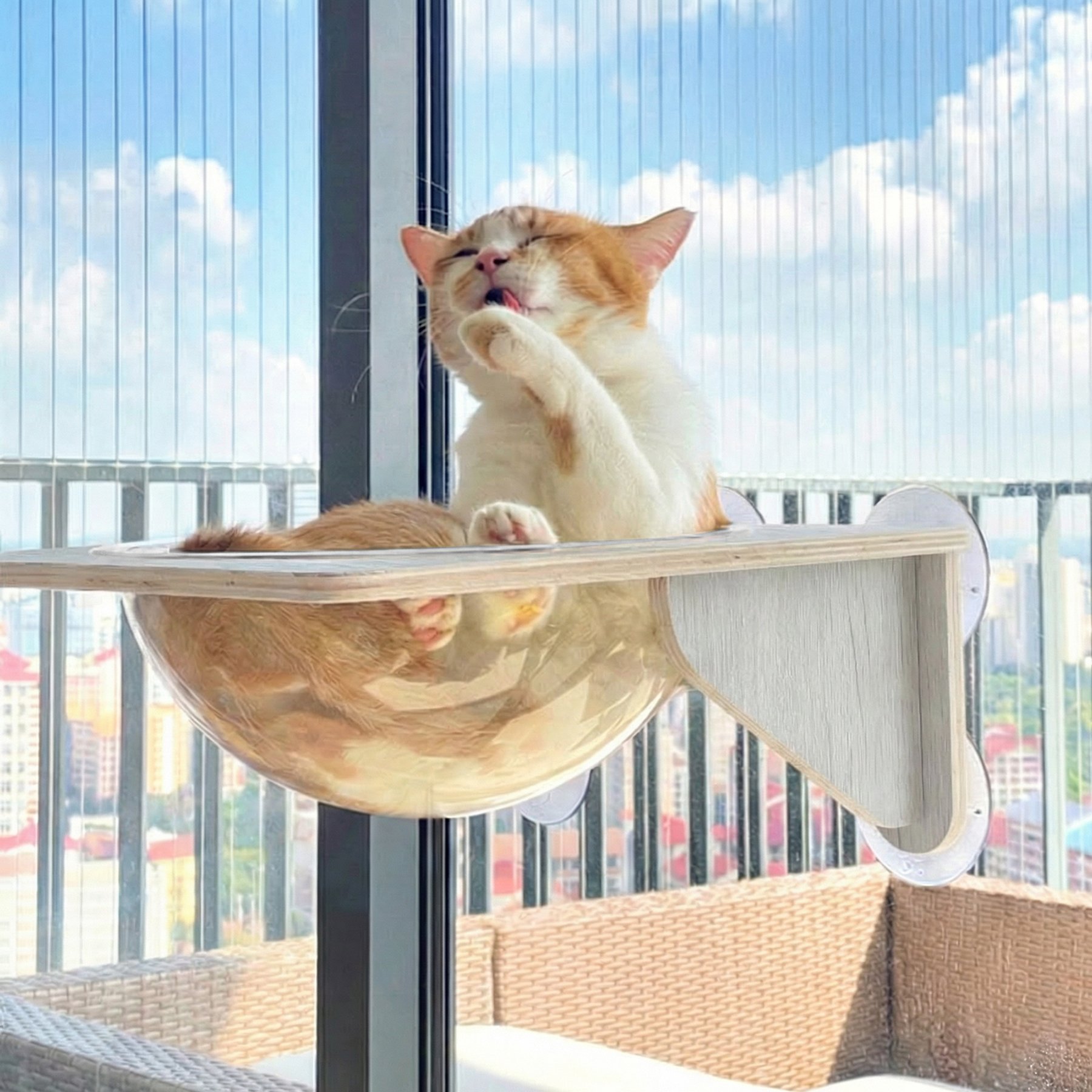 Happy & Polly Wall Mounted Suction Cup Hammock Cat Window Perch, Grey