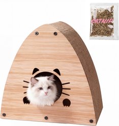 THE LICKER STORE Koko Modern 19-in Cardboard Triangle Cat Cave Scratcher with Catnip, Brown Wood Pattern