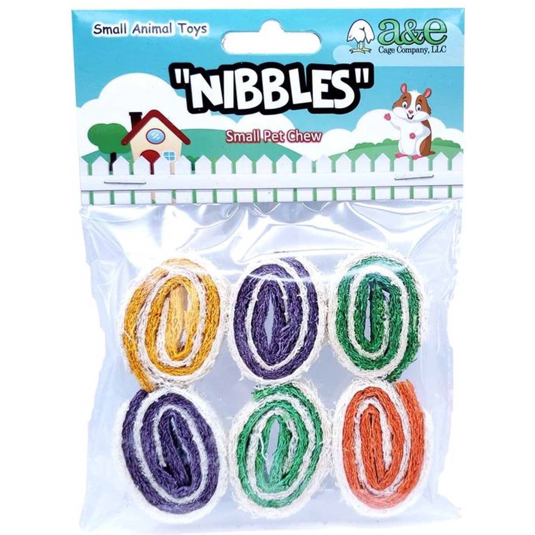 Nibbles by A&E Cage Company Loofah Roll-Ups Small Pet Toy, Multicolor