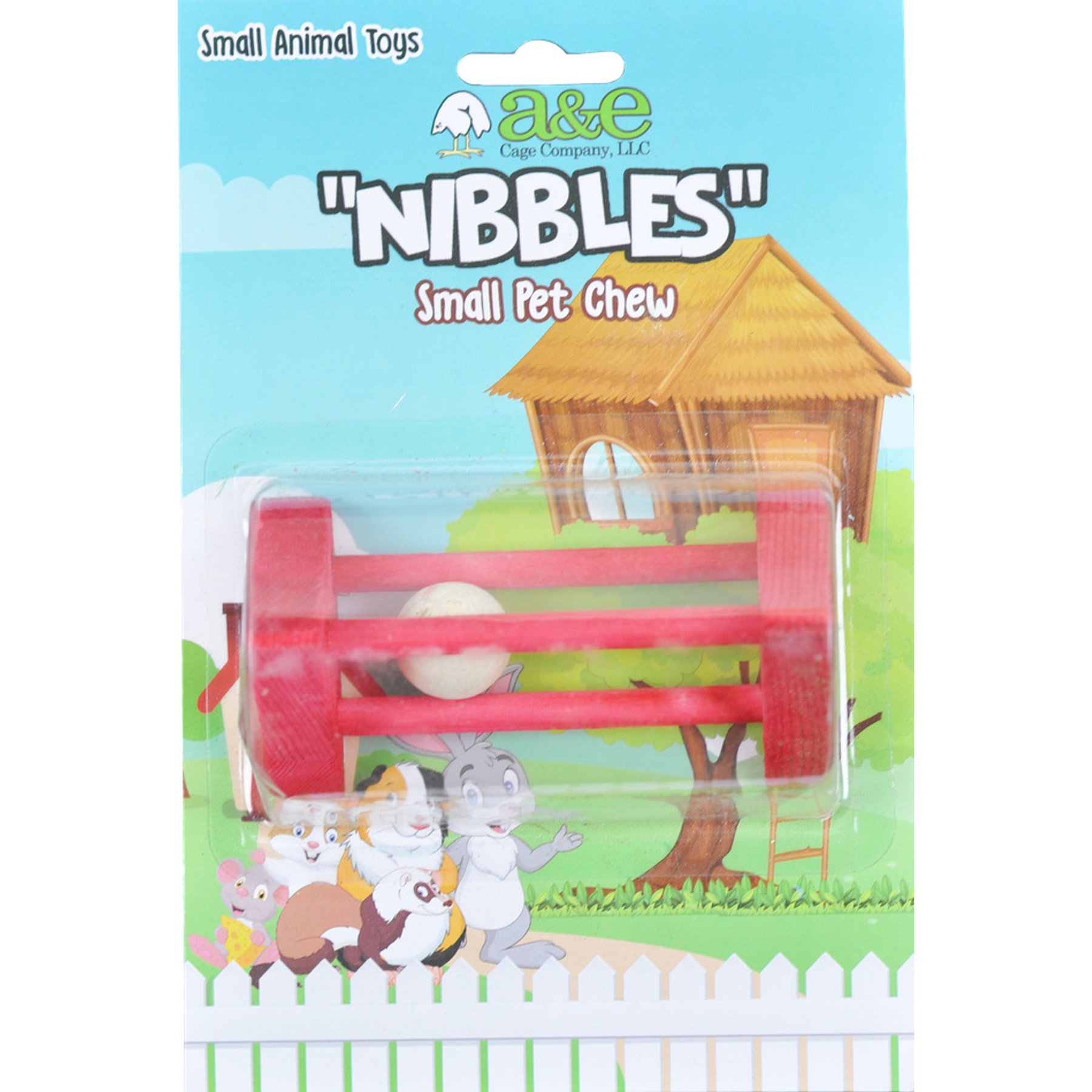 Nibbles by A&E Cage Company Wooden Triangle with Ball Small Pet Chew Toy, Red