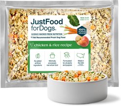 JustFoodForDogs Chicken & Rice Recipe Frozen Human-Grade Fresh Dog Food, 18-oz pouch, case of 7