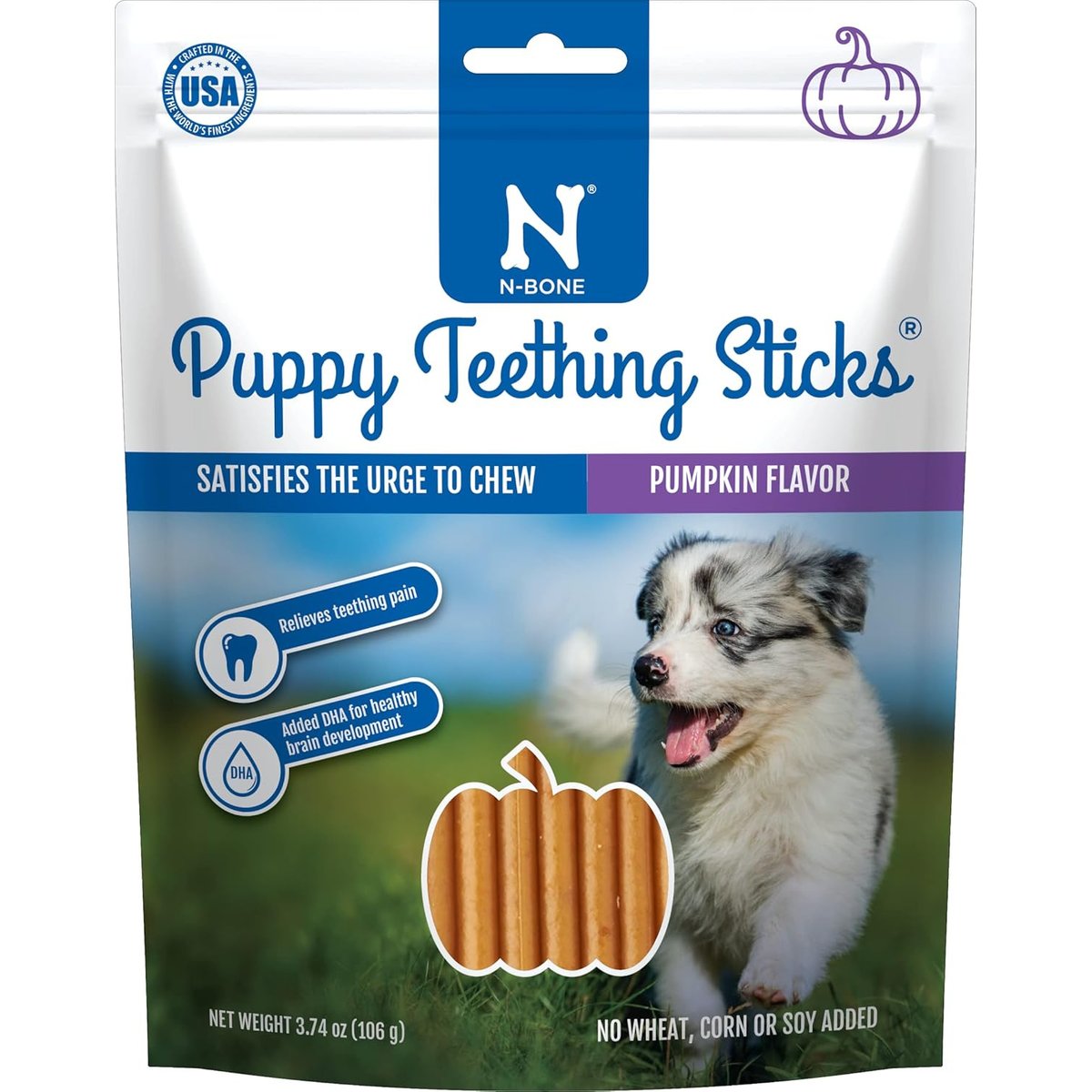 N-Bone Puppy Teething Sticks Pumpkin Dental Chew Treats, 3.74-oz bag