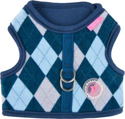 Pinkaholic New York Solene Jacket Stylish Argyle Pattern No-Pull Dog Harness, Navy, Medium: 14.1-in chest