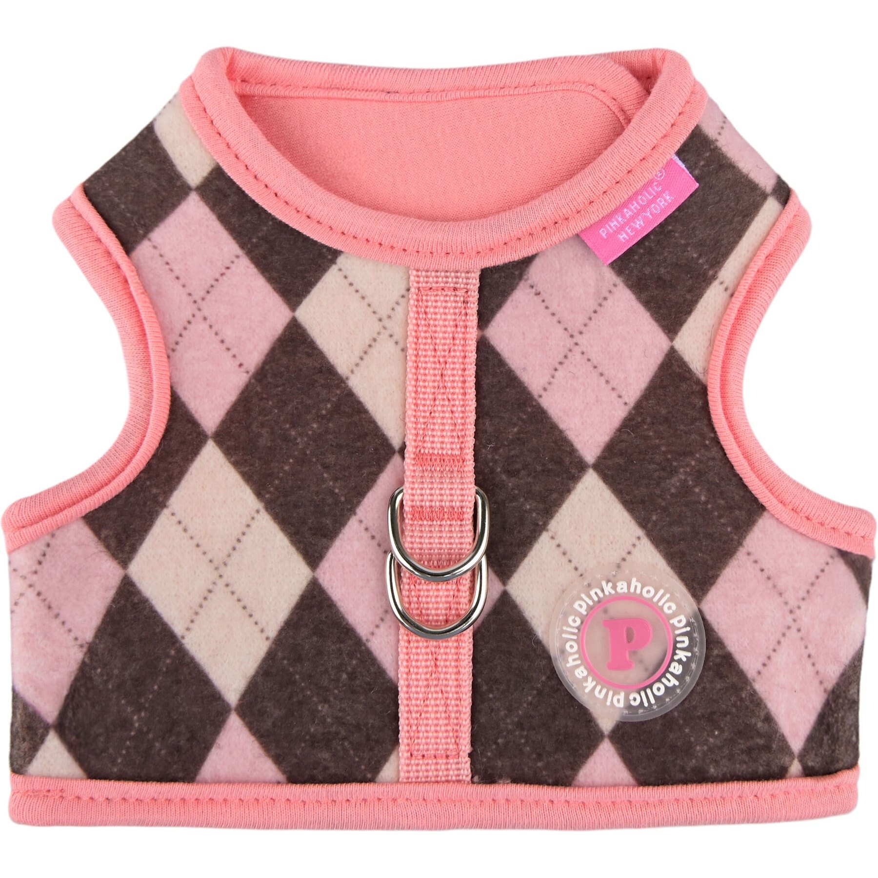 Pinkaholic New York Solene Jacket Stylish Argyle Pattern No-Pull Dog Harness, Indian Pink, Medium: 14.1-in chest