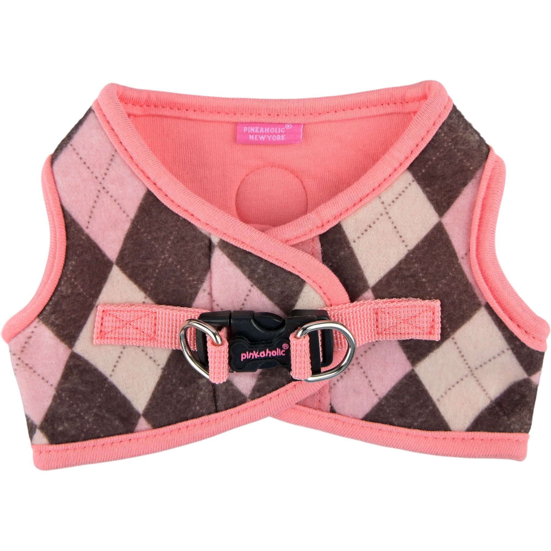 Pinkaholic New York Solene Stylish Argyle Pattern Step-In No-Pull Dog Harness, Indian Pink, Small: 12-in chest