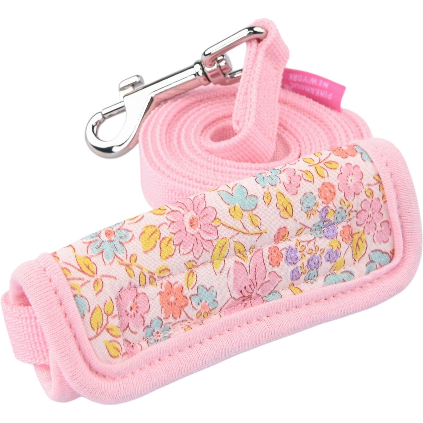 Pinkaholic New York Ione Flower Pattern Dog Leash, Medium: 4.5-ft long, 0.6-in wide, Light Pink