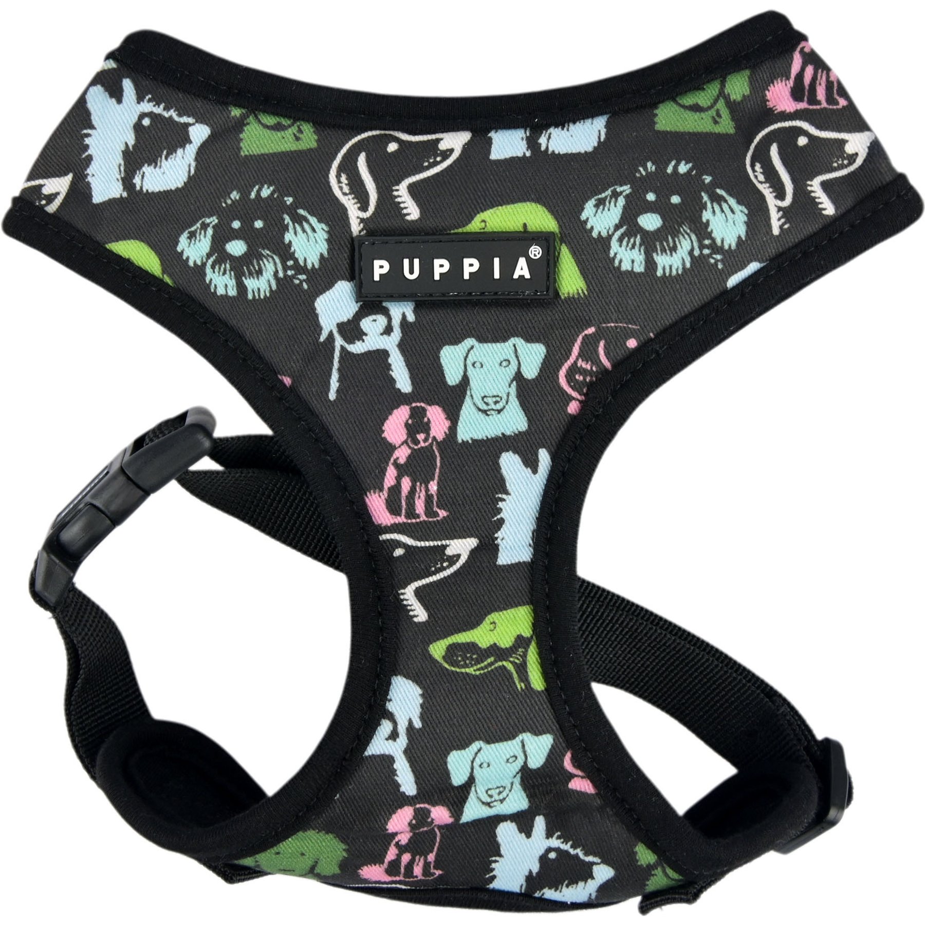 Puppia Connor Over-the-Head Dog Pattern No-Pull Dog Harness, Black, Medium: 15.2 to 21.5-in chest