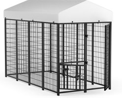 PawsNestParlor Outdoor Run Enclosure Animal Hutch Metal Coop Fence Dog Kennel with Roof Cover, Black, Large: 8 x 4 x 5.6-ft