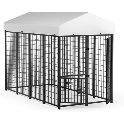 PawsNestParlor PawsNestParlor Outdoor Run Enclosure Animal Hutch Metal Coop Fence Dog Kennel with Roof Cover, Black, Large: 8 x 4 x 5.6-ft