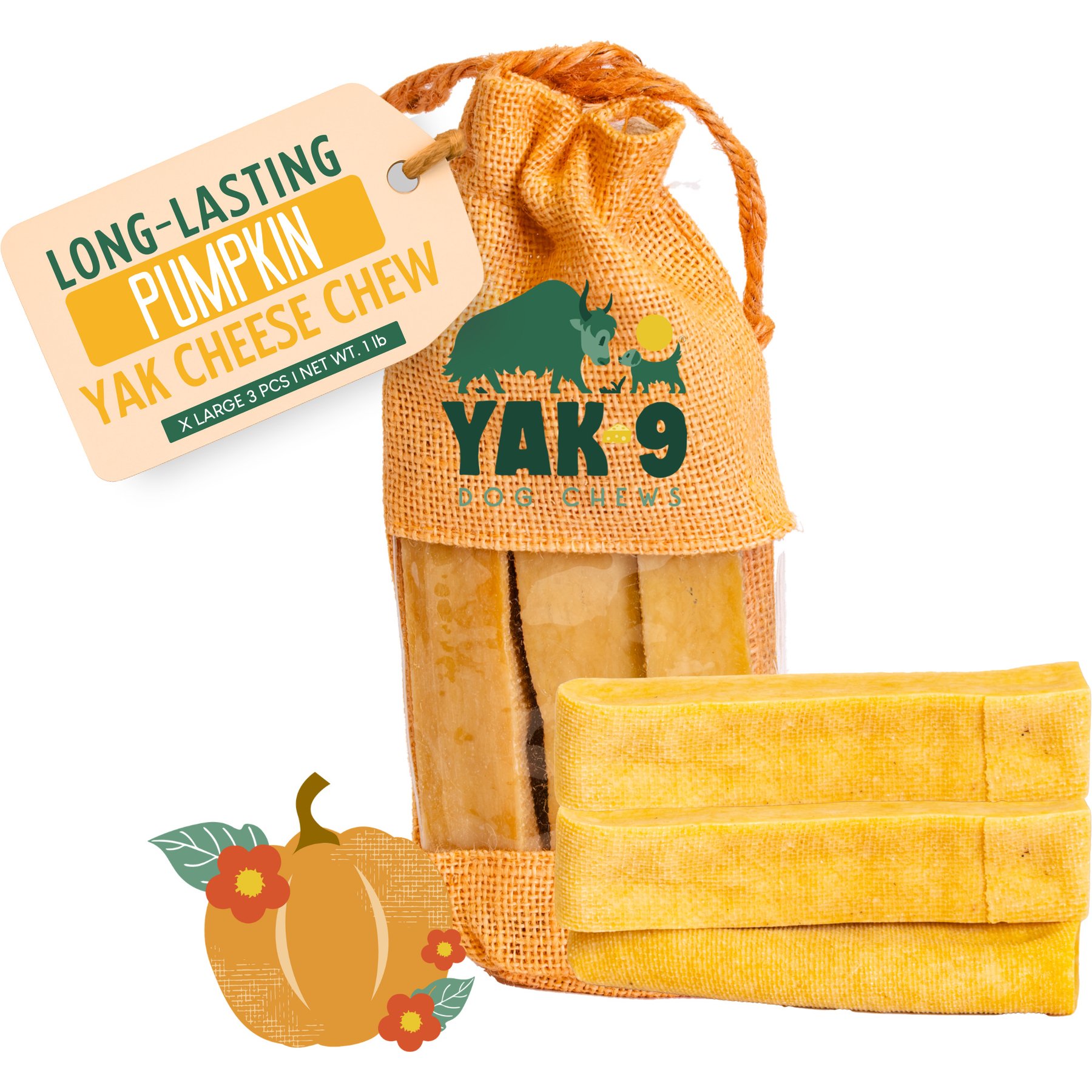 Yak9 Chews Pumpkin Yak Chew Dog Treat, X-Large, 3 count