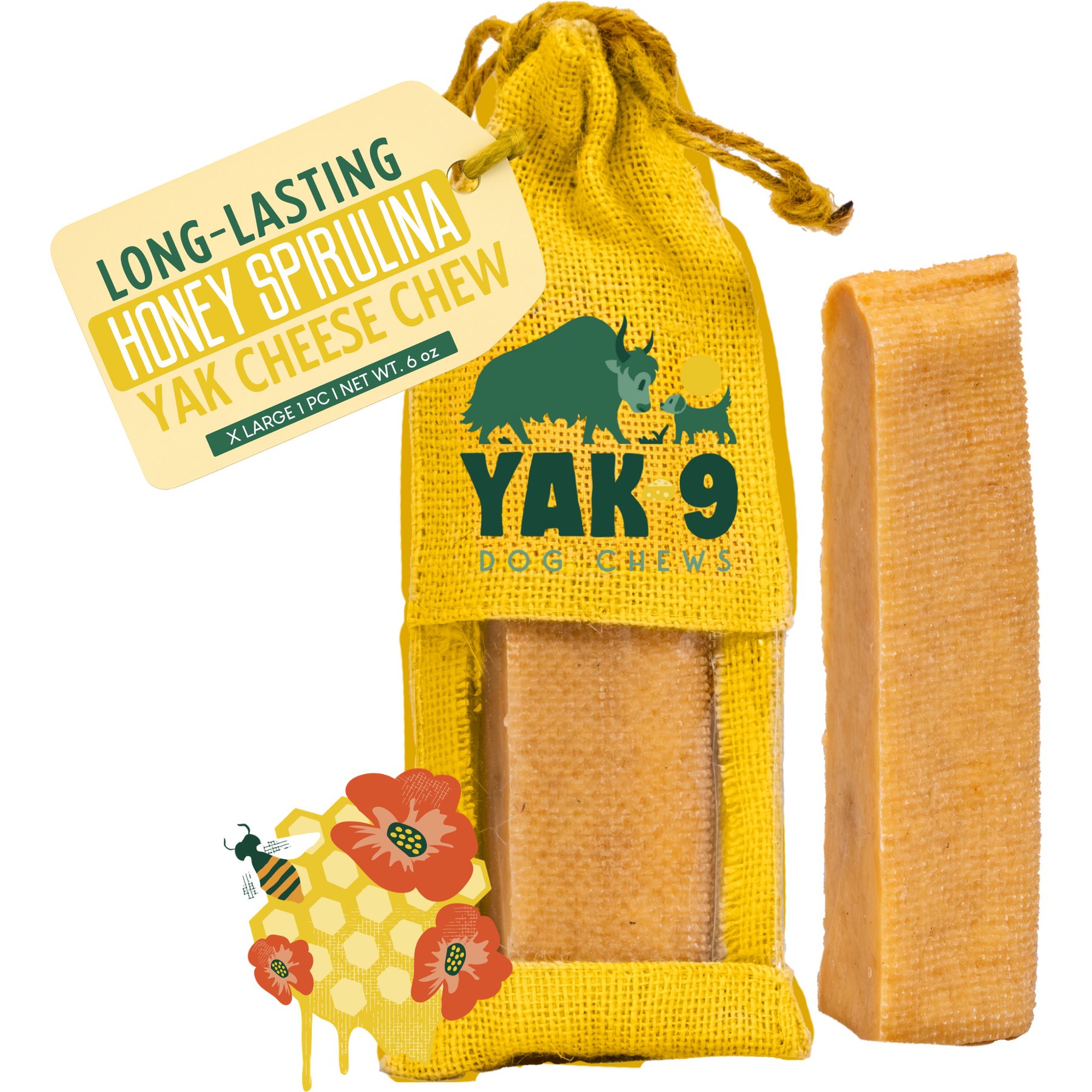 Yak9 Chews Honey & Spirulina Yak Chew Dog Treat, X-Large, 1 count