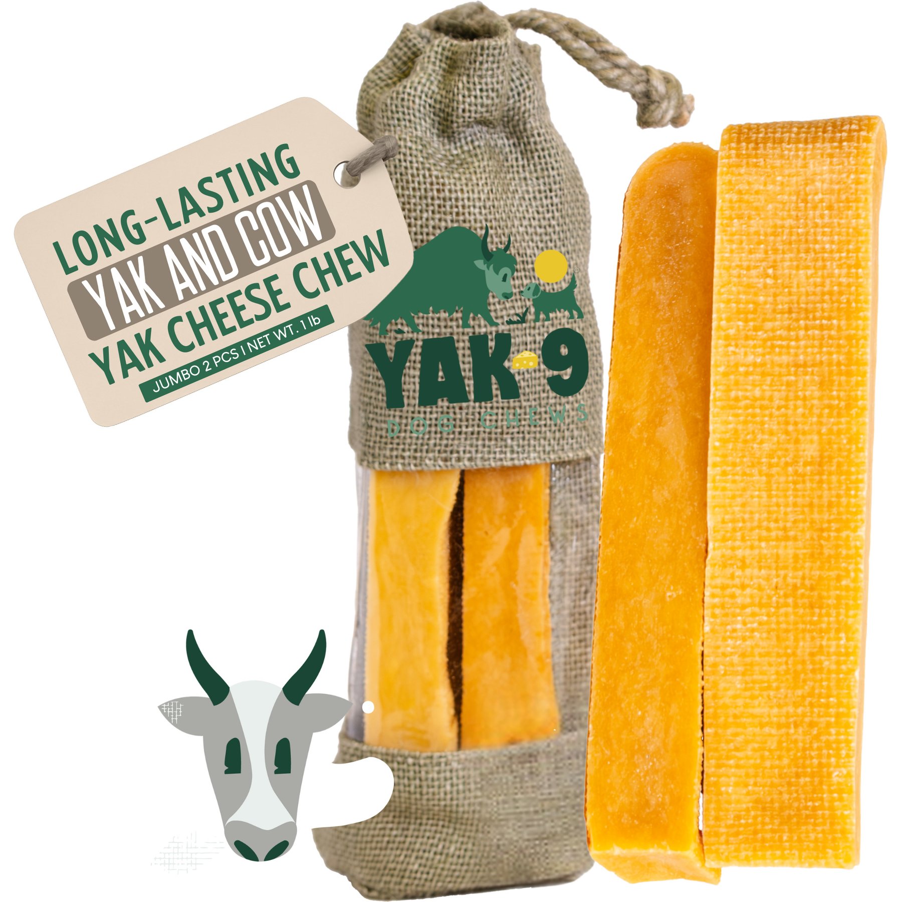 Yak9 Chews Yak & Cow Milk Chew Dog Treat, Jumbo, 2 count