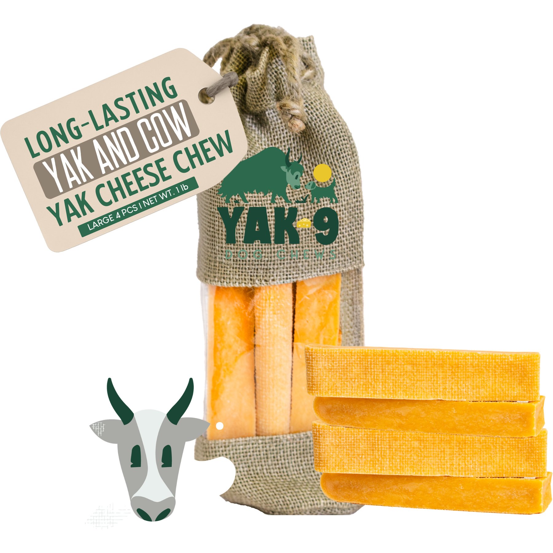 Yak9 Chews Yak & Cow Milk Chew Dog Treat, Large, 4 count